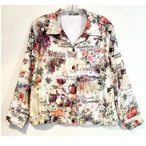 Wine Tasting Jacket soft vivid print with grapes strawberries roses vineyards